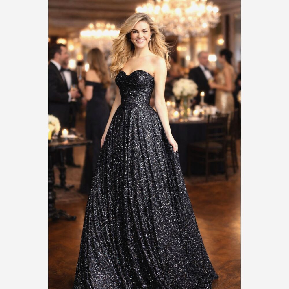 Jovani 66930 Black Strapless Glitter Ball Gown - Size 16
